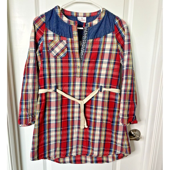 Hanna Andersson Other - Hanna Andersson Girls Red Plaid Dress Size 150 US 12 Long Sleeve Christmas Denim